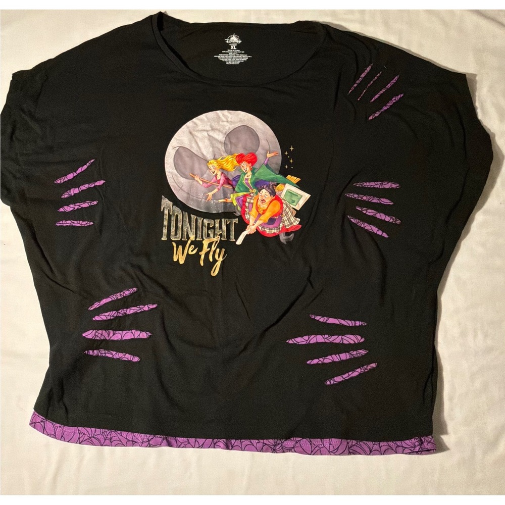Disney Hocus Pocus Tonight We Fly Sanderson Sisters Graphic Top XL Black Purple